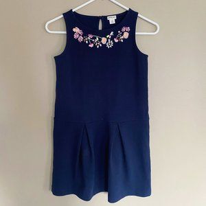 Crewcuts navy blue flower embroidered tank dress sz 10